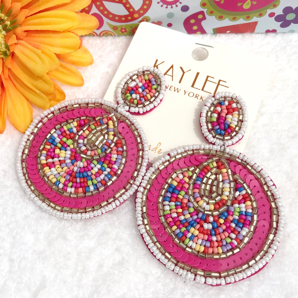 Big Boho Seed Bead Double Circle Dangle Earrings 29$